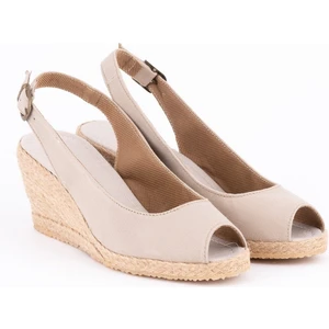 Star Tombis Burnu Açık Arkası Bantlı Dolgu Topuk Kadın Keten Hasır Espadril