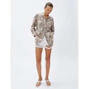 Oversize Gömlek Hakim Yaka Keten Karışımlı