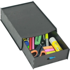 Gizli Çekmece Organizer Masa Altı Saklama Kabı Büyük Boy Dikey Demonte Mdf Siyah Renk