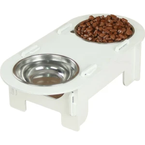 Ahşap Kedi Mama Kabı Standı Beyaz Premium Boyalı Paslanmaz Çelik Kaseli Oval Model