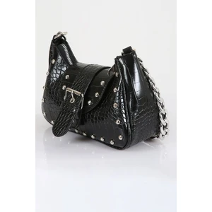 Bony Zımbalı Timsah Desenli Siyah Kol Çantası