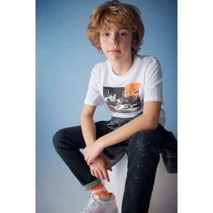 Erkek Çocuk Oversize Fit Bisiklet Yaka Baskılı Kısa Kollu Tişört Z6356A623SM