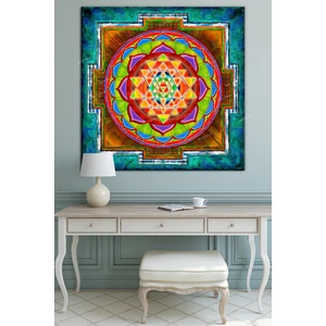 Morfil Sanat Atölyesi Yaşam Çiçeği Kutsal Geometri Sri Yantra Kanvas Tablo (100 x 10  cm )