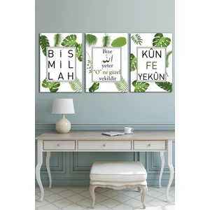 Morfil Sanat Atölyesi Besmele Kunfeyekun Bize Allah Yeter O Ne Güzel Vekildir Üçlü Dini Islami Kanvas Tablo