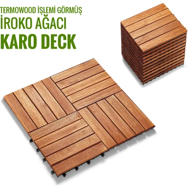 Sunsoe İroko Ağacı Balkon Bahçe Ahşap Yer Döşemesi Karo Deck 30X30 cm – 10 Adet