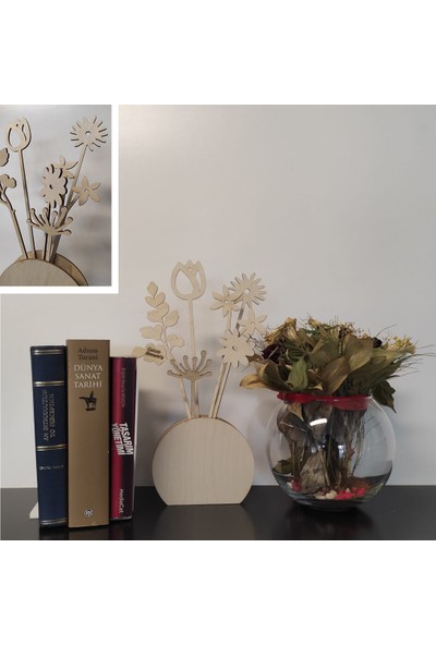 1fark - Özel Tasarım Ahşap Çiçek Sepeti - Desenli ve Boya Setli