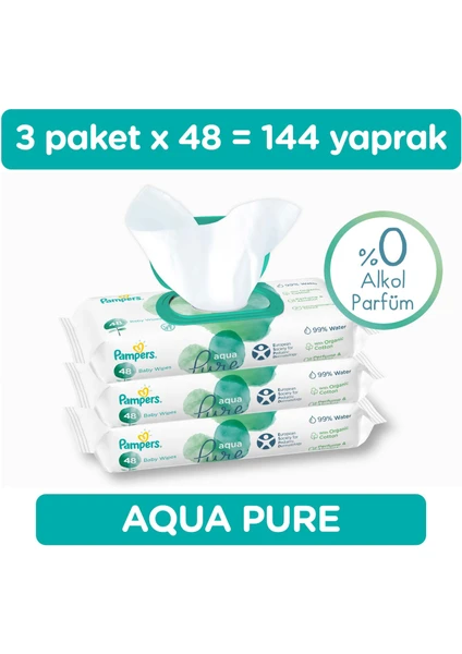 Aqua Pure Islak Mendil 144 Yaprak (48 x 3 Paket)