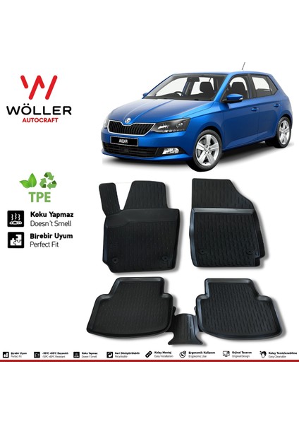 Skoda Fabia Paspas 2014 2020 Arası 3D Havuzlu Wöller Paspas