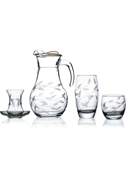 Pudgy 25 Parça 6 Kişilik Kesme Bardak Çeyiz Seti Sürgün Desenli