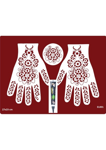 El ve Parmak Süsleme Siyah Kınalı Geçici Dövme Seti EL001K