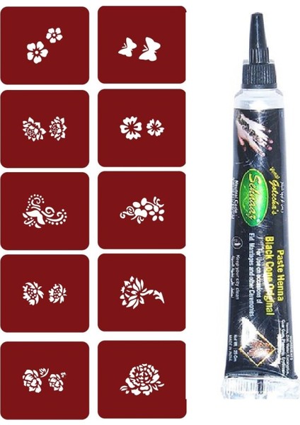 Minimal Geçici Dövme Yapma Seti 10 Desen 1 Tüp Siyah Kına BR003