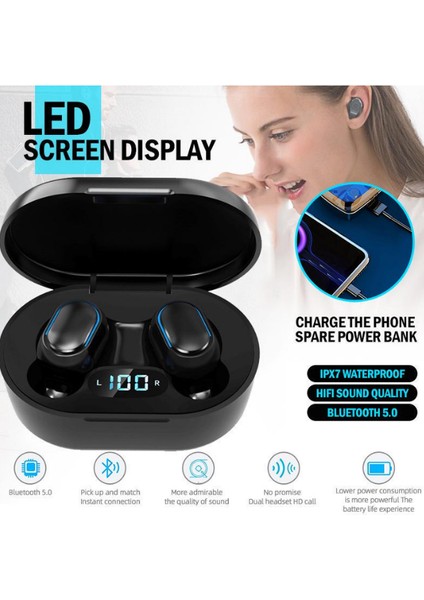 E7S Dots Bluetooth Kulaklık Çift Mikrofonlu Extra Bass Kulak Içi Tws Kablosuz Kulaklık V5.0 Hd Ses