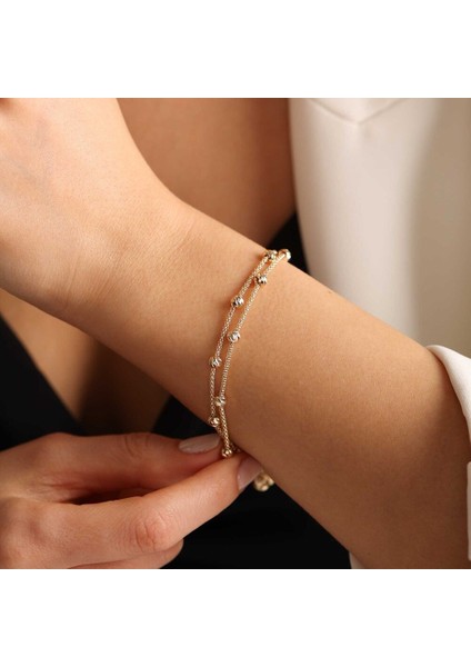 Altın Dorika Bileklik Iki Sıra Chain modelleri