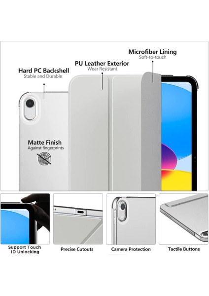 Esr iPad 10. Nesil A2777 A2757 A2696 Seri Yatay Standlı Sert P.c Arka Kapak Uyku Modlu Basic Smart Kılıf