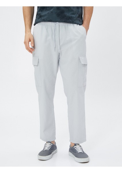 Keten Karışımlı Kargo Pantolon Cepli Beli Bağlamalı modelleri