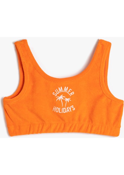 Crop Atlet Havlu Kumaş Yuvarlak Yaka Pamuklu