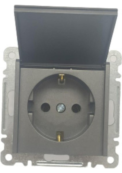 Karea Füme Kapaklı Topraklı Priz Çerçevesiz