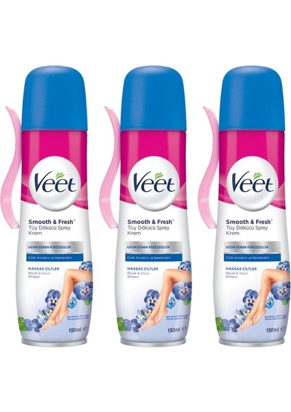 Veet Tüy Dökücü Sprey Bacak & Vücut Bölgesi Hassas Ciltler 150 ml 3 Adet Veet Sprey