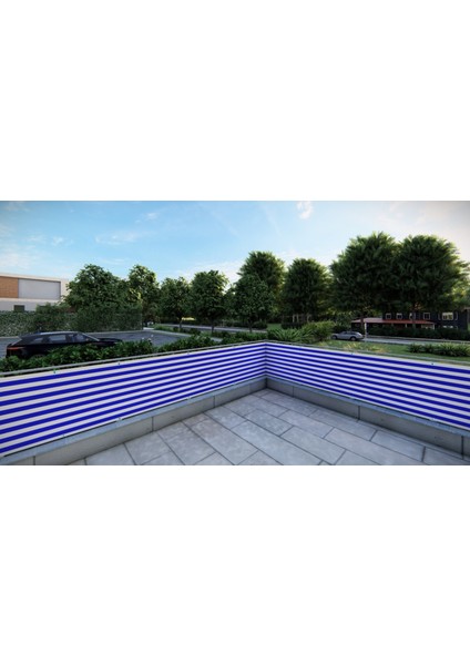 Balkon Demiri Perdesi Korkuluk Perdesi Su Geçirmez Kumaş Mavi Beyaz 80 x 300