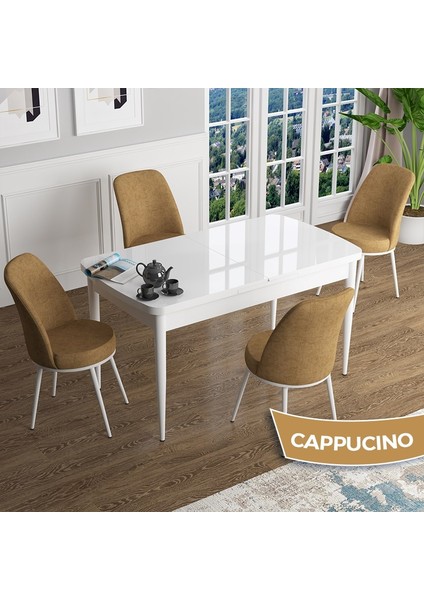 Concept Han Serisi 70X114 Açılabilir Mdf Beyaz Ahşap Desen Mutfak Masası Takımı 4 Sandalye