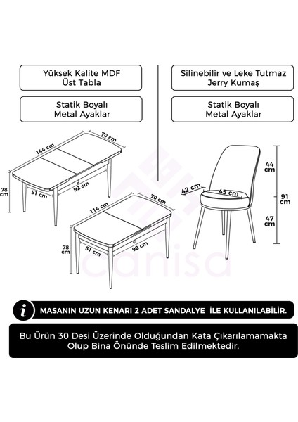 Concept Han Serisi 70X114 Açılabilir Mdf Beyaz Ahşap Desen Mutfak Masası Takımı 4 Sandalye