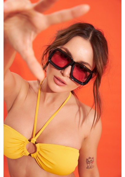Sarı Fitilli Straplez Tek Üst Bikini