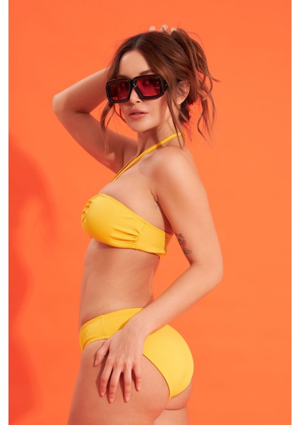 Sarı Fitilli Straplez Tek Üst Bikini