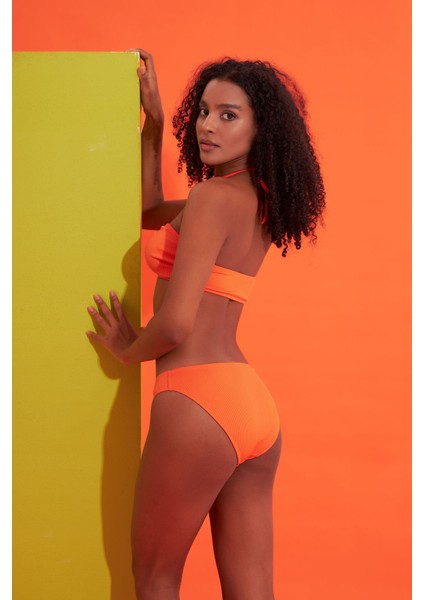 Turuncu Fitilli Straplez Tek Üst Bikini