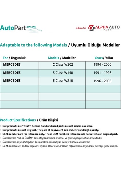 Mercedes C , E - S Class İçin Yan Dikiz Ayna Kauçuk Contası