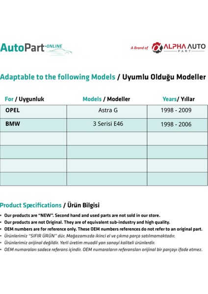 Bmw E46, Opel Astra G Için Sunroof Kilitleme Parçası -Sol fiyatları