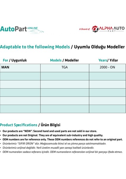 Alpha Auto Part Man Tga Cam Açma  Düğme Kapağı