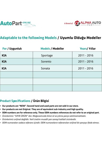 Kia Sportage, Sorento, Sonata Için Ayna Plastik Dişli Seti