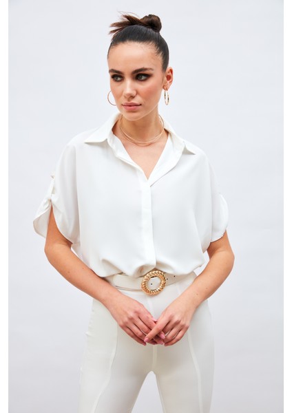 Kol Detaylı Salaş Gömlek - Ekru fiyatları