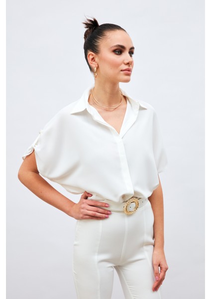 Kol Detaylı Salaş Gömlek - Ekru modelleri