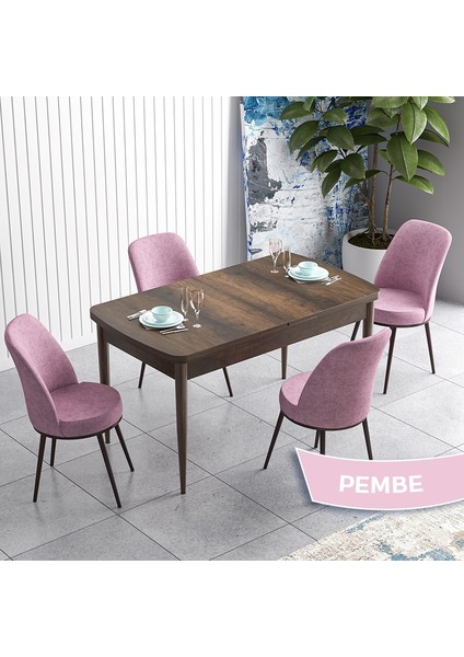 Concept Han Serisi 70X114 Açılabilir Mdf Barok Ahşap Desen Mutfak Masası Takımı 4 Sandalye