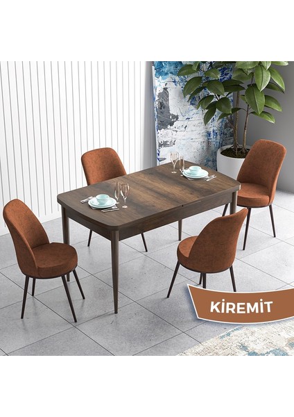 Concept Han Serisi 70X114 Açılabilir Mdf Barok Ahşap Desen Mutfak Masası Takımı 4 Sandalye
