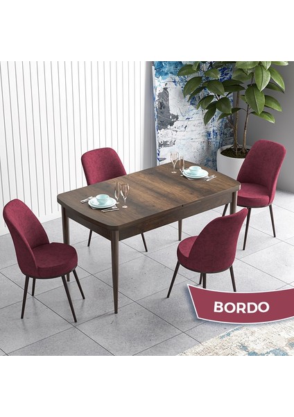Concept Han Serisi 70X114 Açılabilir Mdf Barok Ahşap Desen Mutfak Masası Takımı 4 Sandalye
