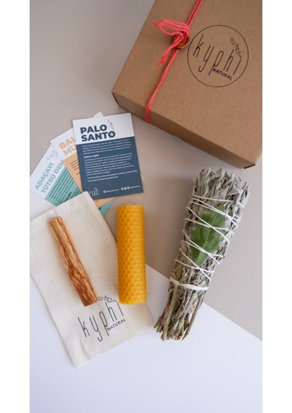 Enerji Başlangıç Seti: Palo Santo Tütsü - Balmumu Mum - Adaçayı Tütsü Demeti