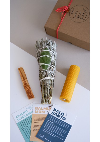 Enerji Başlangıç Seti: Palo Santo Tütsü - Balmumu Mum - Adaçayı Tütsü Demeti