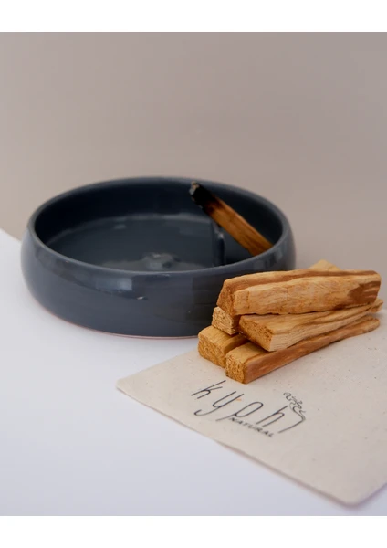 Kyphi Natural Siva El Yapımı Seramik Tütsülük ve 40GR Palo Santo Ağaç Tütsü