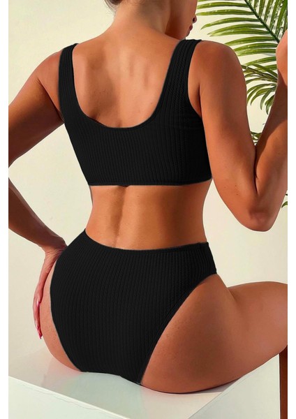 Özel Fitilli Kumaş Yüksek Bel Tankini Bikini Takım fiyatları