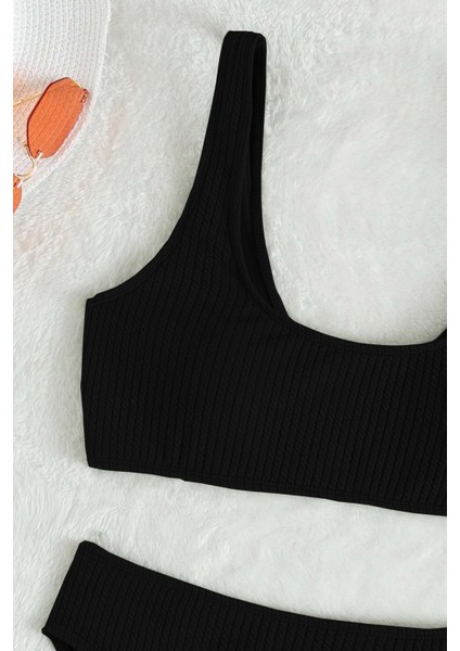 Özel Fitilli Kumaş Yüksek Bel Tankini Bikini Takım fırsatları