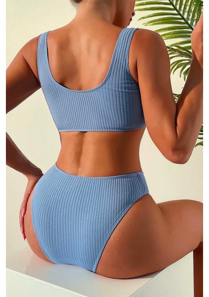 Özel Fitilli Kumaş Yüksek Bel Tankini Bikini Takım fiyatları