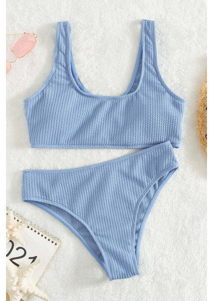 Özel Fitilli Kumaş Yüksek Bel Tankini Bikini Takım indirimleri