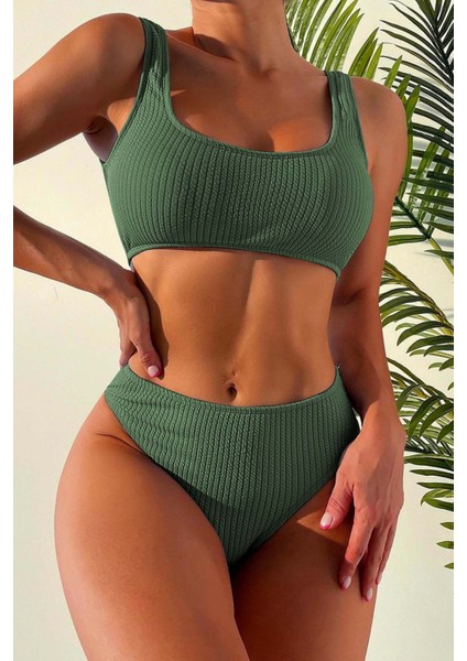 Özel Fitilli Kumaş Tankini Bikini Üstü