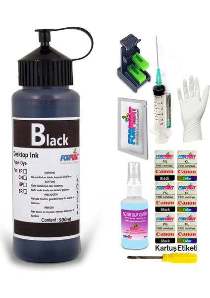 Canon Pıxma MG2455, MG2550 Yazıcı Uyumlu Forprint Dolum Seti 500ML Siyah