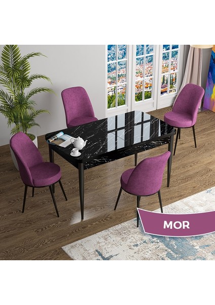Concept Han Serisi 70X114 Açılabilir Mdf Siyah Mermer Desen Mutfak Masası Takımı 4 Sandalye