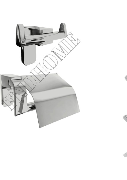 Krom Lux 2'li Banyo Seti Bornoz Askılık Kapaklı Tuvalet Kağıtlık