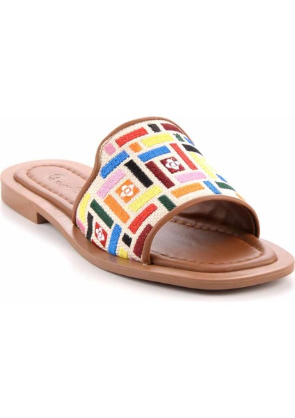 Kadın Terlik Günlük Kullanım İçin Rahat Tekstil Malzeme Bej Çok Renkli Tasarım modelleri