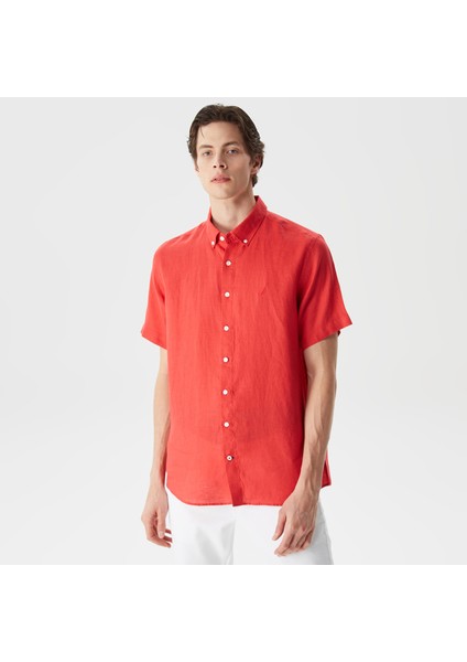 Erkek Turuncu Classic Fit Kısa Kollu Keten Gömlek W35100T.6RO indirimleri